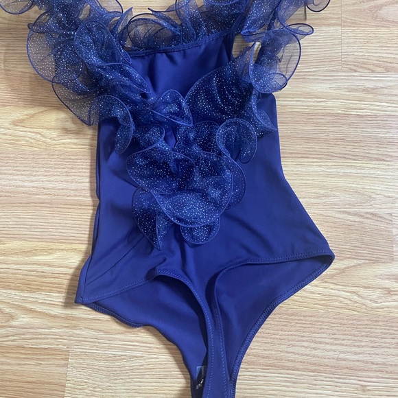 Free People Navy Haute Wired Frill Trim Bodysuit - Picture 8 of 11